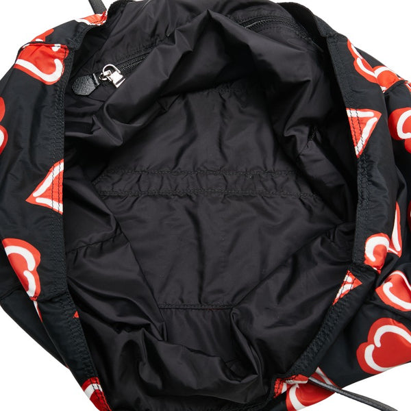 プラダ NYLON STAMPATO ハート ハンドバッグ トートバッグ BN2052 ブラック レッド ナイロン レザー レディース PRADA 【中古】