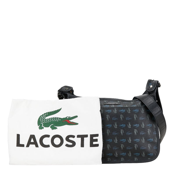 ラコステ ワニ 総柄 斜め掛け ショルダーバッグ ブラック PVC レザー レディース LACOSTE 【中古】