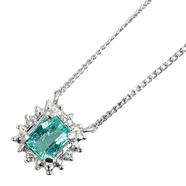 Pt900 プラチナ Pt850 プラチナ エメラルド0.36ct ダイヤ ネックレス レディース 【中古】