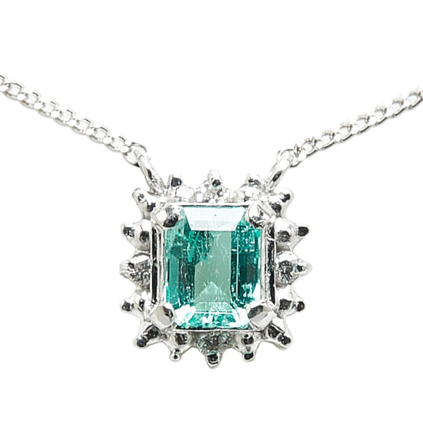 Pt900 プラチナ Pt850 プラチナ エメラルド0.36ct ダイヤ ネックレス レディース 【中古】