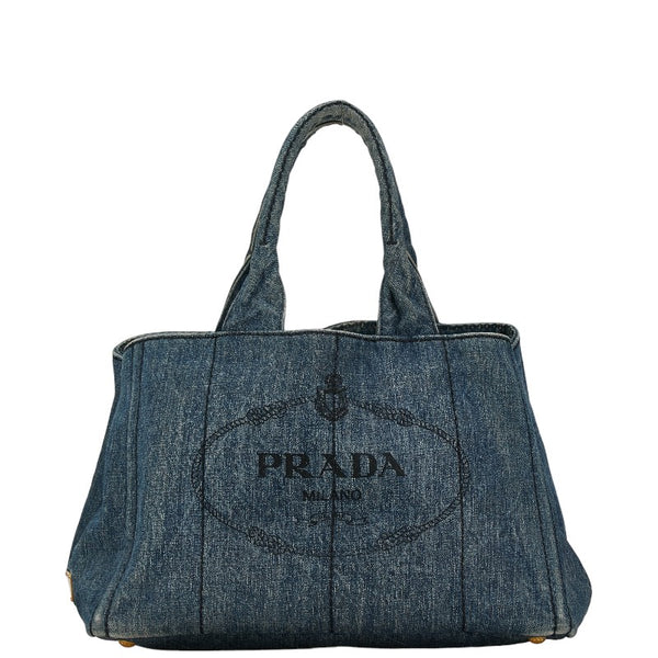 プラダ 三角ロゴプレート カナパ ハンドバッグ インディゴブルー デニム レディース PRADA 【中古】
