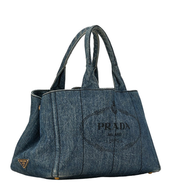 プラダ 三角ロゴプレート カナパ ハンドバッグ インディゴブルー デニム レディース PRADA 【中古】