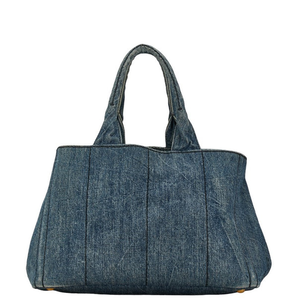 プラダ 三角ロゴプレート カナパ ハンドバッグ インディゴブルー デニム レディース PRADA 【中古】