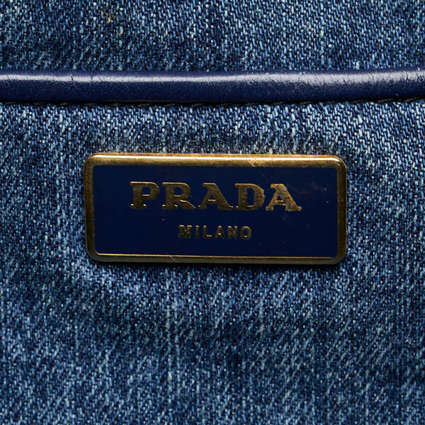 プラダ 三角ロゴプレート カナパ ハンドバッグ インディゴブルー デニム レディース PRADA 【中古】