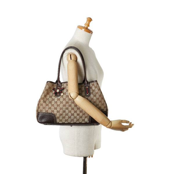 グッチ GGキャンバス シェリー プリンシー トートバッグ ハンドバッグ 163305 ブラウン ベージュ キャンバス レザー レディース GUCCI 【中古】