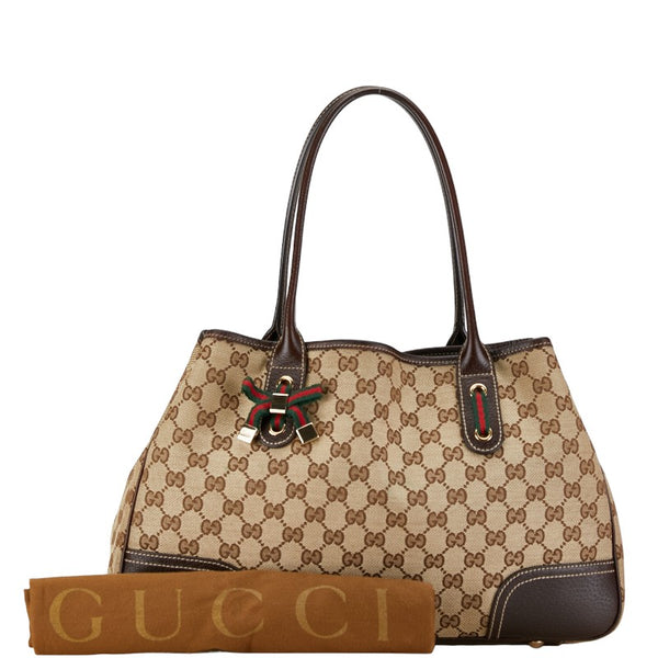 グッチ GGキャンバス シェリー プリンシー トートバッグ ハンドバッグ 163305 ブラウン ベージュ キャンバス レザー レディース GUCCI 【中古】