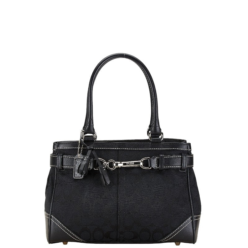 コーチ シグネチャー ハンドバッグ 8K06 ブラック キャンバス レザー レディース COACH 【中古】