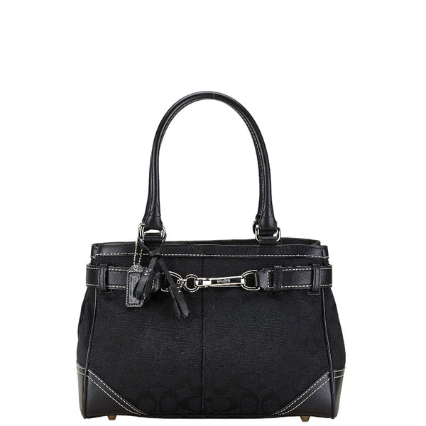 コーチ シグネチャー ハンドバッグ 8K06 ブラック キャンバス レザー レディース COACH 【中古】