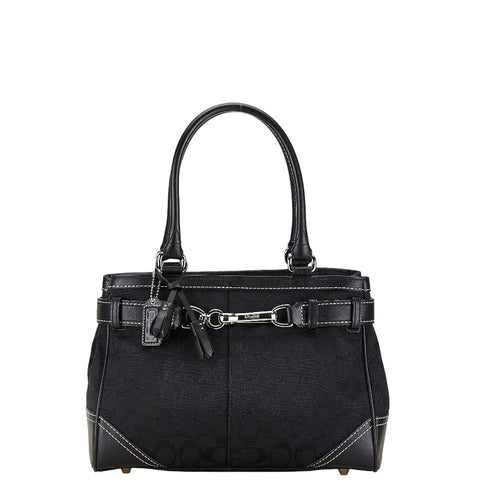 コーチ シグネチャー ハンドバッグ 8K06 ブラック キャンバス レザー レディース COACH 【中古】