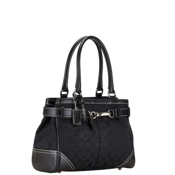 コーチ シグネチャー ハンドバッグ 8K06 ブラック キャンバス レザー レディース COACH 【中古】