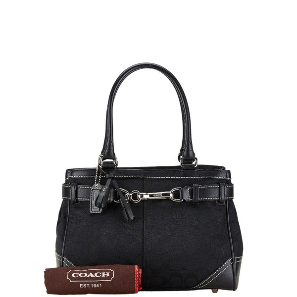 コーチ シグネチャー ハンドバッグ 8K06 ブラック キャンバス レザー レディース COACH 【中古】