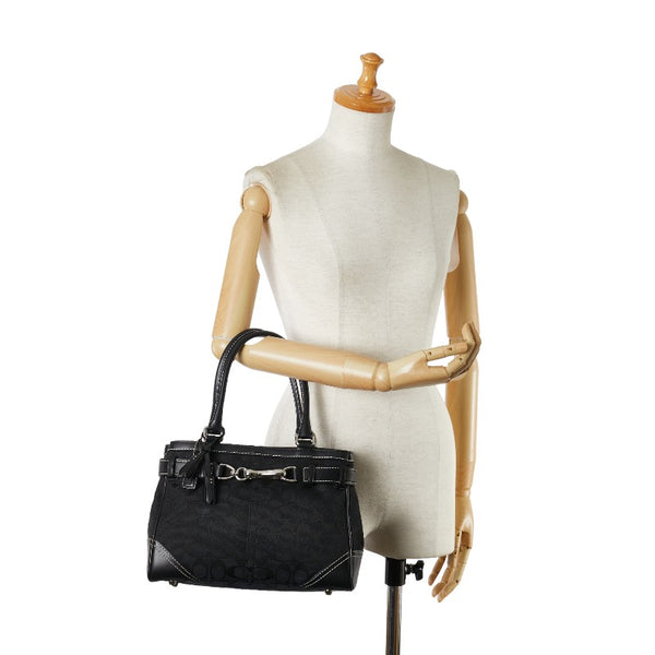 コーチ シグネチャー ハンドバッグ 8K06 ブラック キャンバス レザー レディース COACH 【中古】