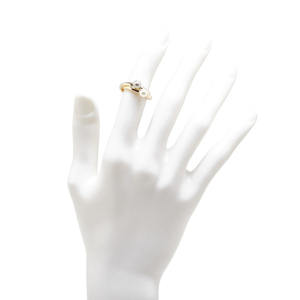 タサキ K18YG イエローゴールド アコヤパール5.2mm 二連 リング 指輪 レディース TASAKI 9.5号 【中古】