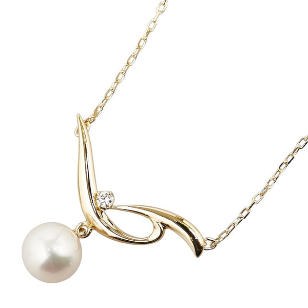 ミキモト K18YG イエローゴールド アコヤパール7.5mm ダイヤ ペンダントネックレス レディース MIKIMOTO 【中古】