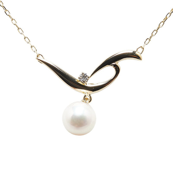 ミキモト K18YG イエローゴールド アコヤパール7.5mm ダイヤ ペンダントネックレス レディース MIKIMOTO 【中古】