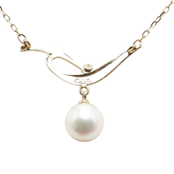ミキモト K18YG イエローゴールド アコヤパール7.5mm ダイヤ ペンダントネックレス レディース MIKIMOTO 【中古】