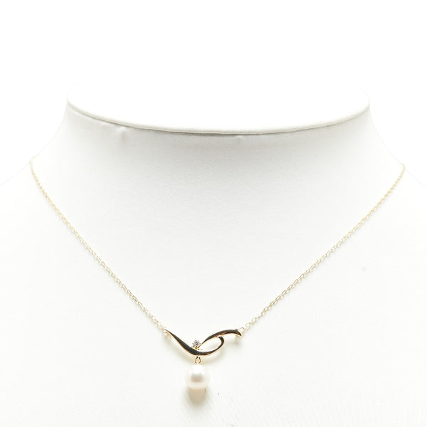 ミキモト K18YG イエローゴールド アコヤパール7.5mm ダイヤ ペンダントネックレス レディース MIKIMOTO 【中古】