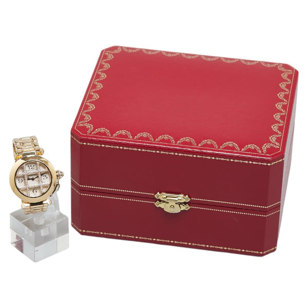 カルティエ パシャグリッド ダイヤ 腕時計 2399 自動巻き ホワイト文字盤 K18YG イエローゴールド ステンレススチール メンズ CARTIER 【中古】