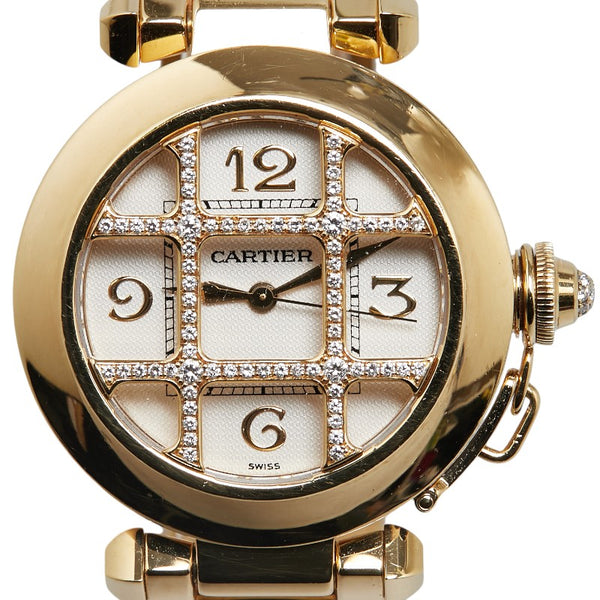 カルティエ パシャグリッド ダイヤ 腕時計 2399 自動巻き ホワイト文字盤 K18YG イエローゴールド ステンレススチール メンズ CARTIER 【中古】