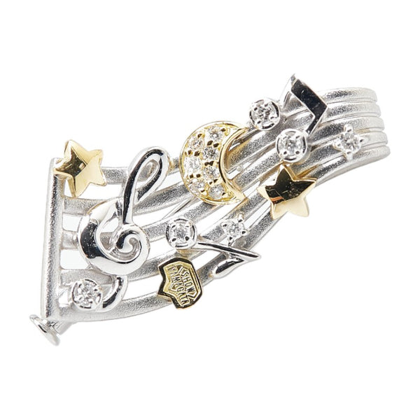 ショウ ヤマガタ Pt900 プラチナ K18YG イエローゴールド コンビ ダイヤ0.18ct 音符 星 月 モチーフ ペンダント兼用ブローチ レディース SYOU YAMAGATA 【中古】