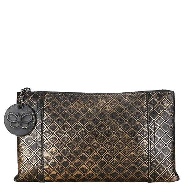 ボッテガヴェネタ イントレチャート ポーチ ゴールド レザー レディース BOTTEGAVENETA 【中古】