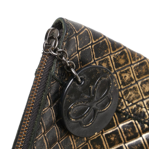 ボッテガヴェネタ イントレチャート ポーチ ゴールド レザー レディース BOTTEGAVENETA 【中古】