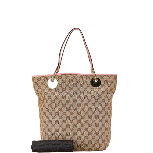 グッチ GGキャンバス トートバッグ 120836 ピンク ベージュ キャンバス レザー レディース GUCCI 【中古】