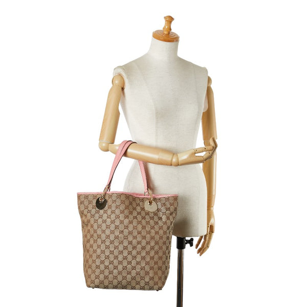 グッチ GGキャンバス トートバッグ 120836 ピンク ベージュ キャンバス レザー レディース GUCCI 【中古】