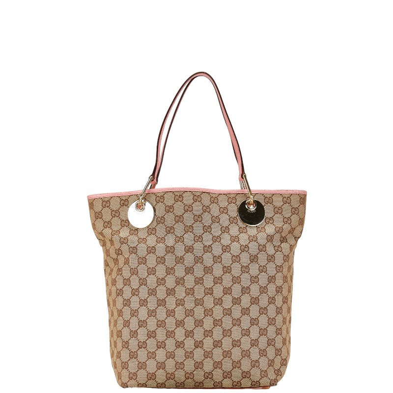 グッチ GGキャンバス トートバッグ 120836 ピンク ベージュ キャンバス レザー レディース GUCCI 【中古】