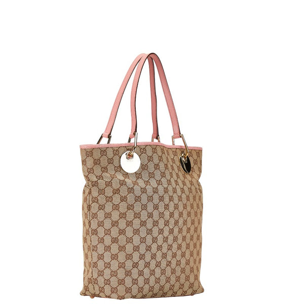 グッチ GGキャンバス トートバッグ 120836 ピンク ベージュ キャンバス レザー レディース GUCCI 【中古】