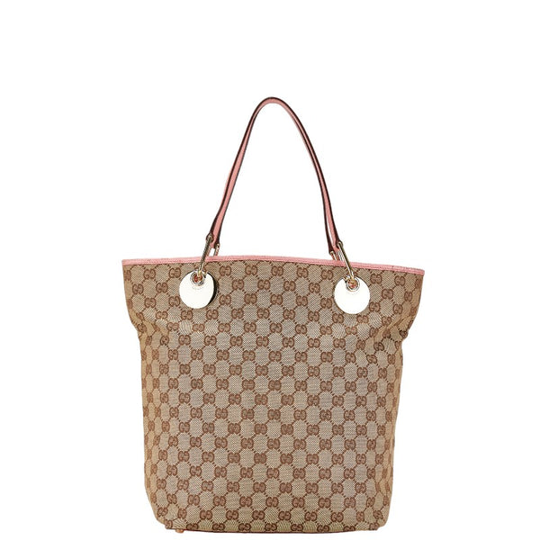 グッチ GGキャンバス トートバッグ 120836 ピンク ベージュ キャンバス レザー レディース GUCCI 【中古】