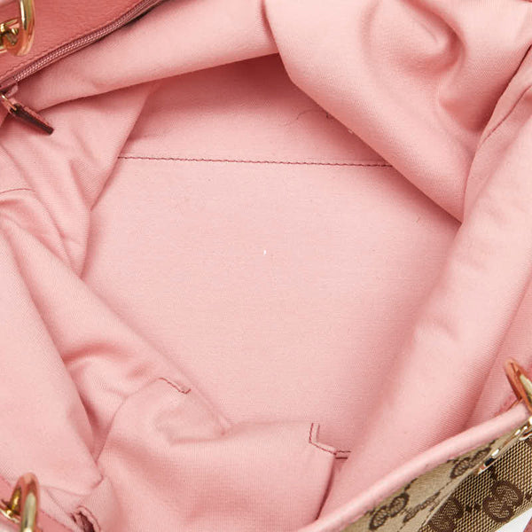 グッチ GGキャンバス トートバッグ 120836 ピンク ベージュ キャンバス レザー レディース GUCCI 【中古】