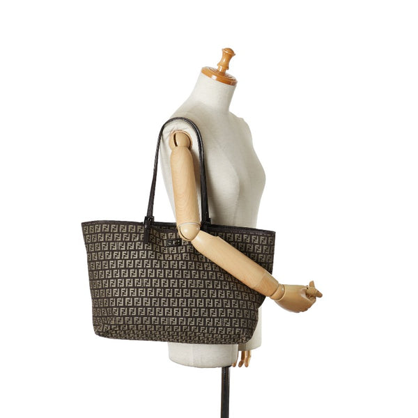 フェンディ ズッキーノ トートバッグ 8BH127 ブラウン キャンバス レザー レディース FENDI 【中古】