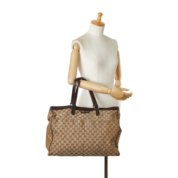 グッチ GGキャンバス トートバッグ 153213 ブラウン キャンバス レザー レディース GUCCI 【中古】
