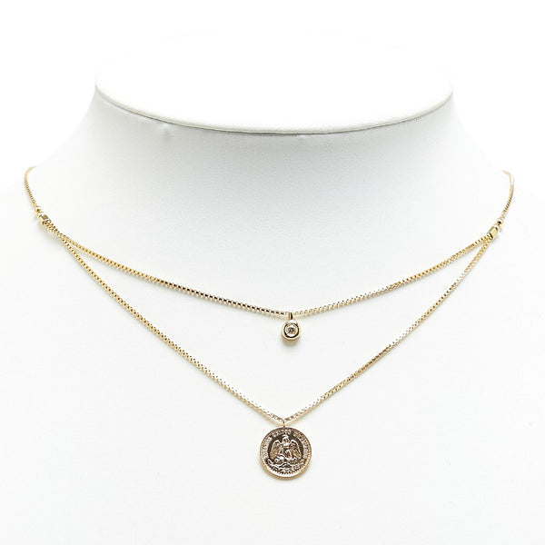 K21.6 ゴールド K18YG イエローゴールド ダイヤ0.05ct 2ペソ金貨 メキシコ DOS 1945年刻印 ペンダントネックレス レディース 【中古】