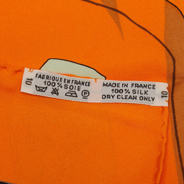 エルメス カレ90 CHIFFRES ET MONOGRAMMES-ANNEE 1886 図面や記号 スカーフ オレンジ マルチカラー シルク レディース HERMES 【中古】