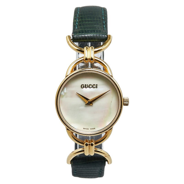 グッチ 腕時計 6000.2.L クオーツ シェル文字盤 レザー レディース GUCCI 【中古】