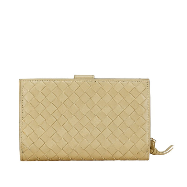ボッテガヴェネタ イントレチャート 二つ折り財布 ベージュ レザー レディース BOTTEGAVENETA 【中古】