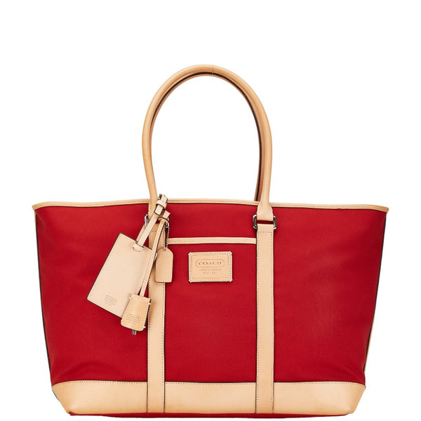 コーチ トートバッグ ショルダーバッグ 25-5968 レッド ベージュ キャンバス レザー レディース COACH 【中古】