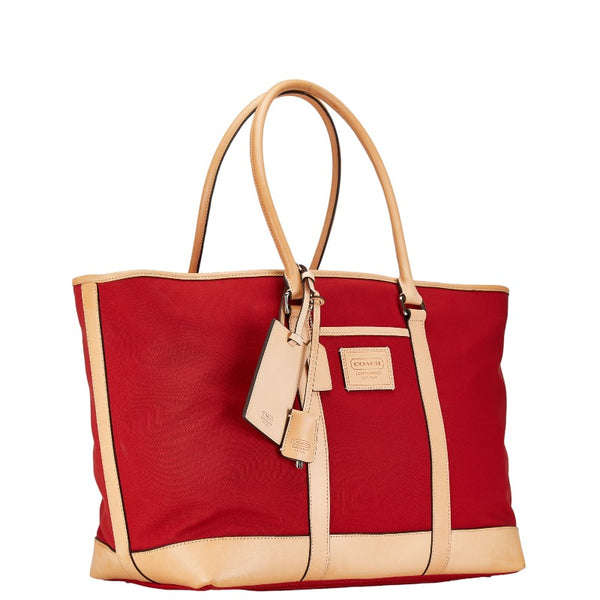 コーチ トートバッグ ショルダーバッグ 25-5968 レッド ベージュ キャンバス レザー レディース COACH 【中古】