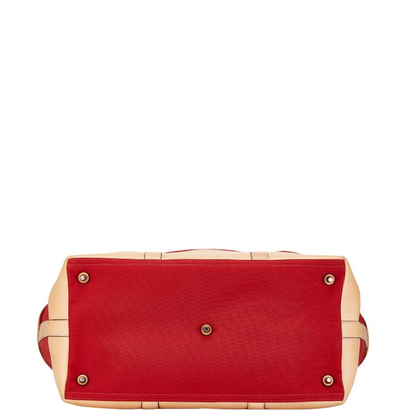 コーチ トートバッグ ショルダーバッグ 25-5968 レッド ベージュ キャンバス レザー レディース COACH 【中古】