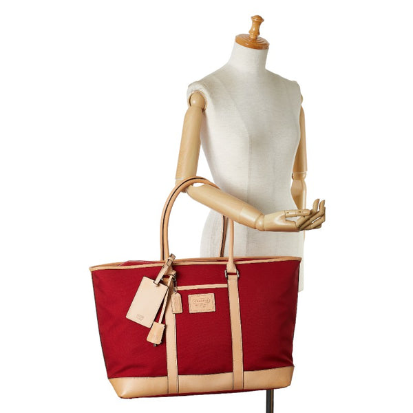 コーチ トートバッグ ショルダーバッグ 25-5968 レッド ベージュ キャンバス レザー レディース COACH 【中古】