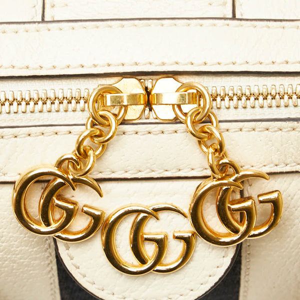 グッチ オフィディア シェリーライン ミニボストン ハンドバッグ ショルダーバッグ 2WAY 524532 ホワイト キャンバス レザー レディース GUCCI 【中古】