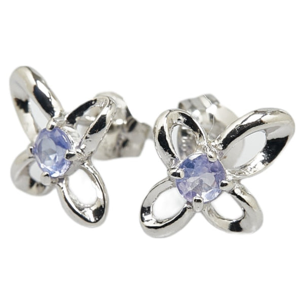 Pt850 プラチナ アイオライト 花 フラワー モチーフ ピアス レディース 【中古】