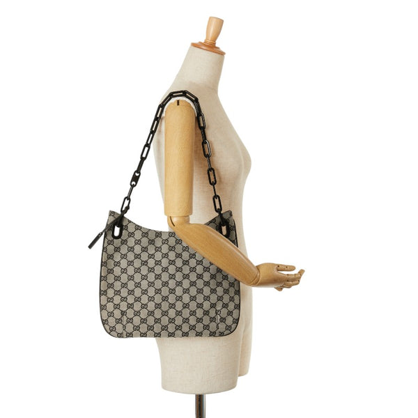 グッチ GGキャンバス チェーン ショルダーバッグ 001 4168 200047 ブラック ベージュ キャンバス プラスチック レディース GUCCI 【中古】