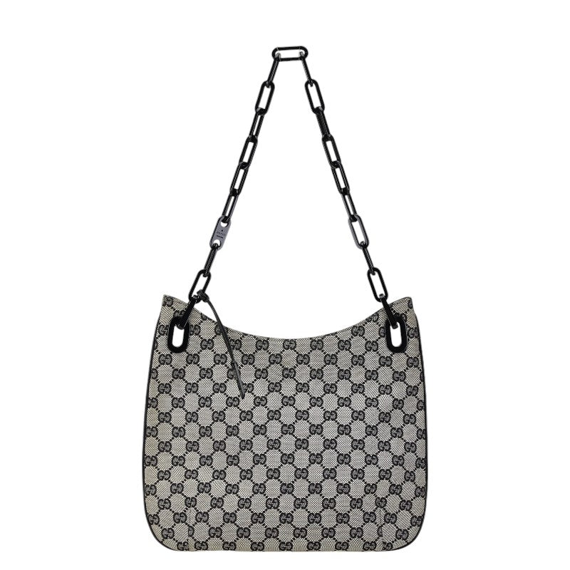 グッチ GGキャンバス チェーン ショルダーバッグ 001 4168 200047 ブラック ベージュ キャンバス プラスチック レディース GUCCI 【中古】