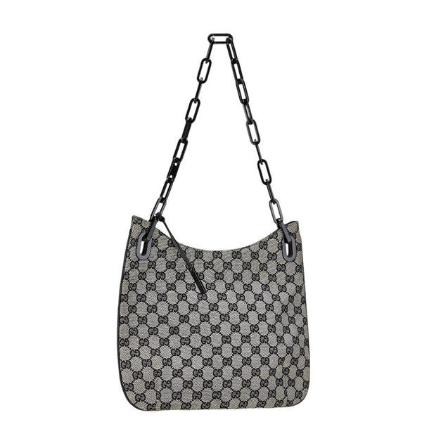 グッチ GGキャンバス チェーン ショルダーバッグ 001 4168 200047 ブラック ベージュ キャンバス プラスチック レディース GUCCI 【中古】