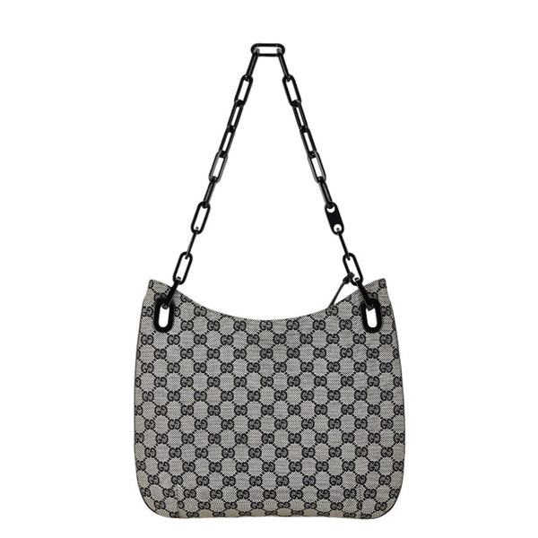 グッチ GGキャンバス チェーン ショルダーバッグ 001 4168 200047 ブラック ベージュ キャンバス プラスチック レディース GUCCI 【中古】