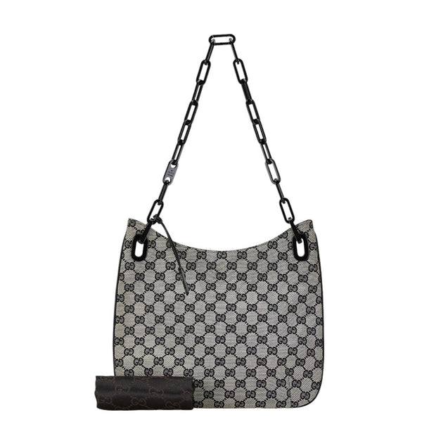グッチ GGキャンバス チェーン ショルダーバッグ 001 4168 200047 ブラック ベージュ キャンバス プラスチック レディース GUCCI 【中古】