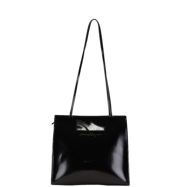 サルヴァトーレフェラガモ ロゴ トートバッグ ショルダーバッグ ブラック パテントレザー レディース Salvatore Ferragamo 【中古】